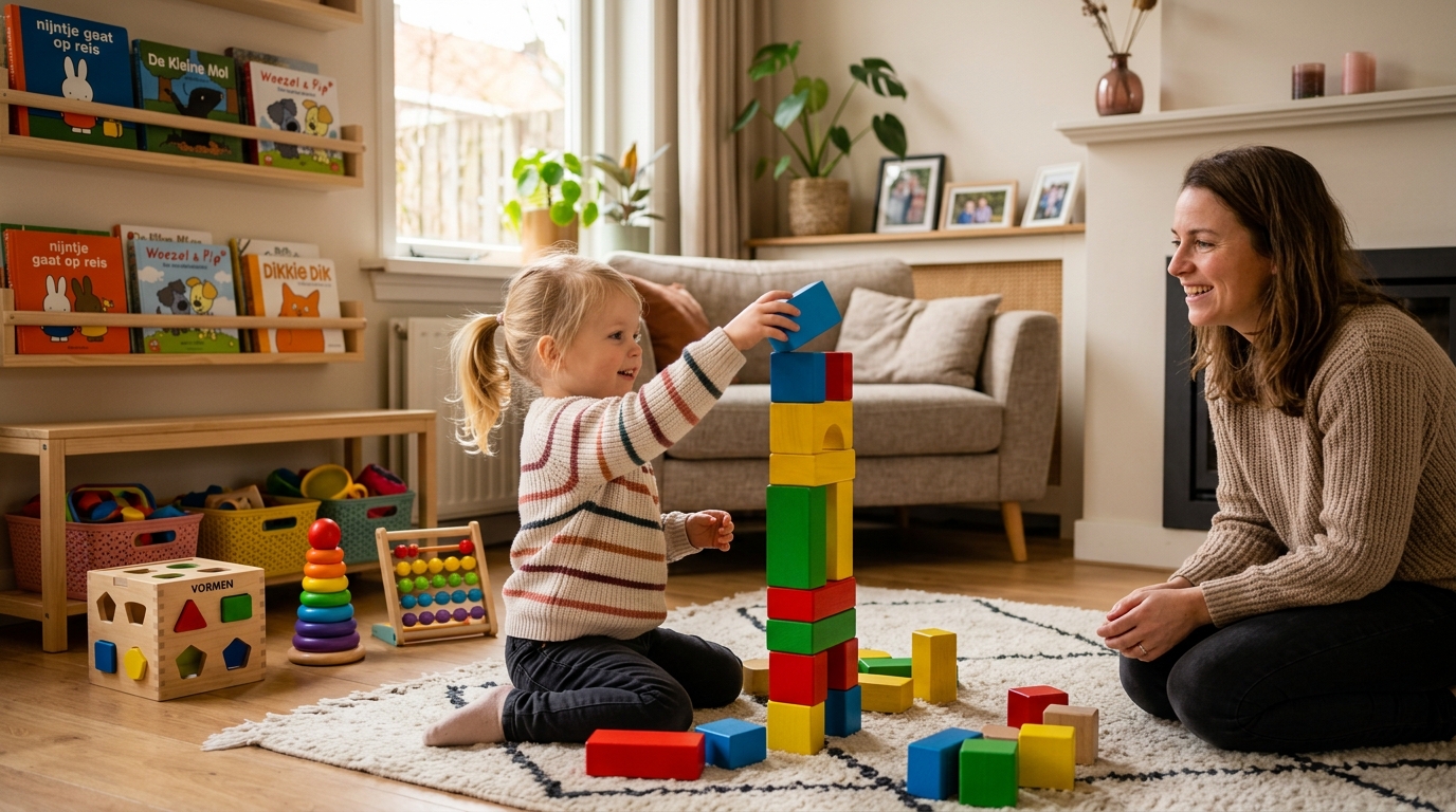 Ouder helpt kind met speelgoed peuter 3 jaar ontwikkeling - spelend leren speelgoed peuter 3 jaar ontwikkeling - praktische tips voor ouders | DotasToys