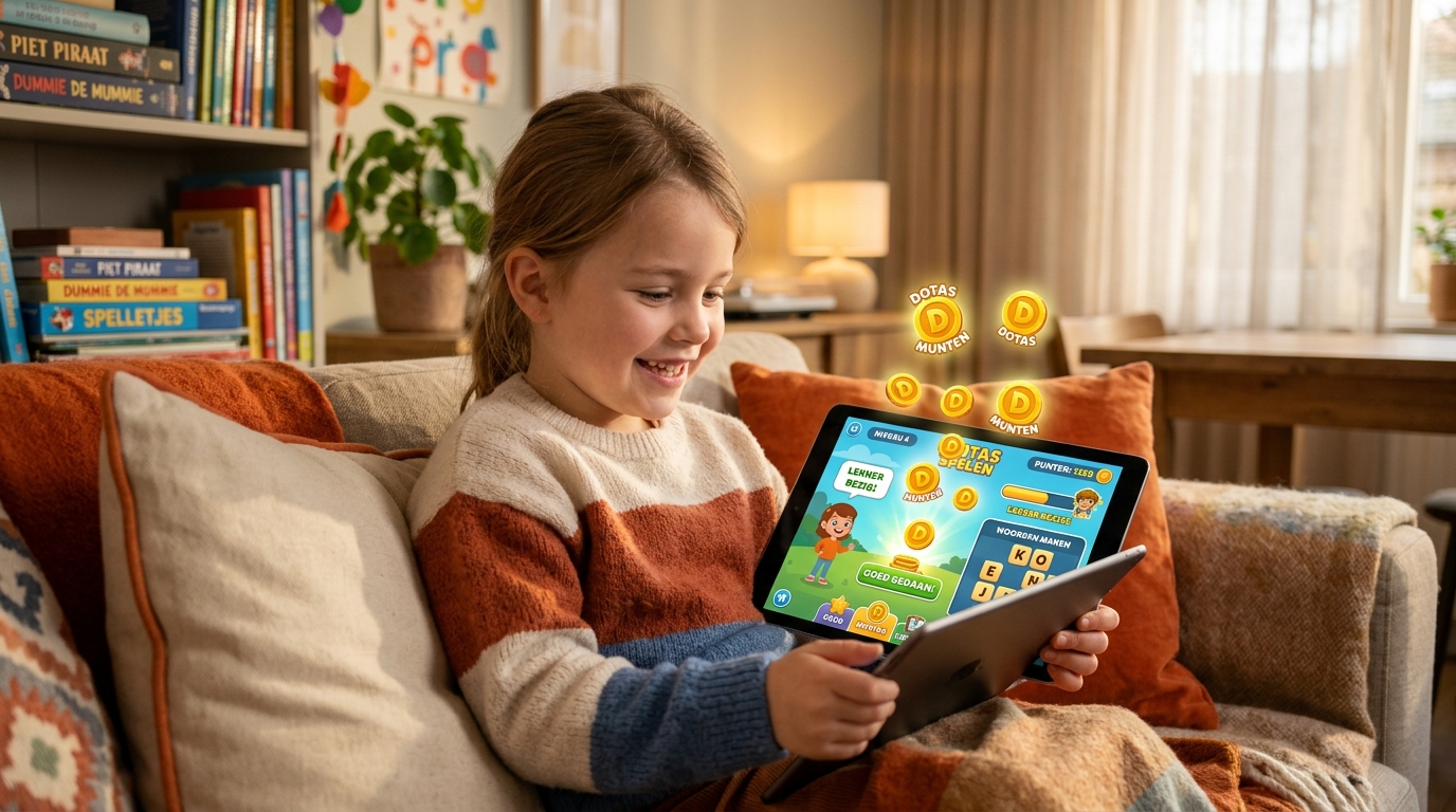 Ouder helpt kind met dotas munten verdienen sparen - spelend leren dotas munten verdienen sparen - praktische tips voor ouders | DotasToys