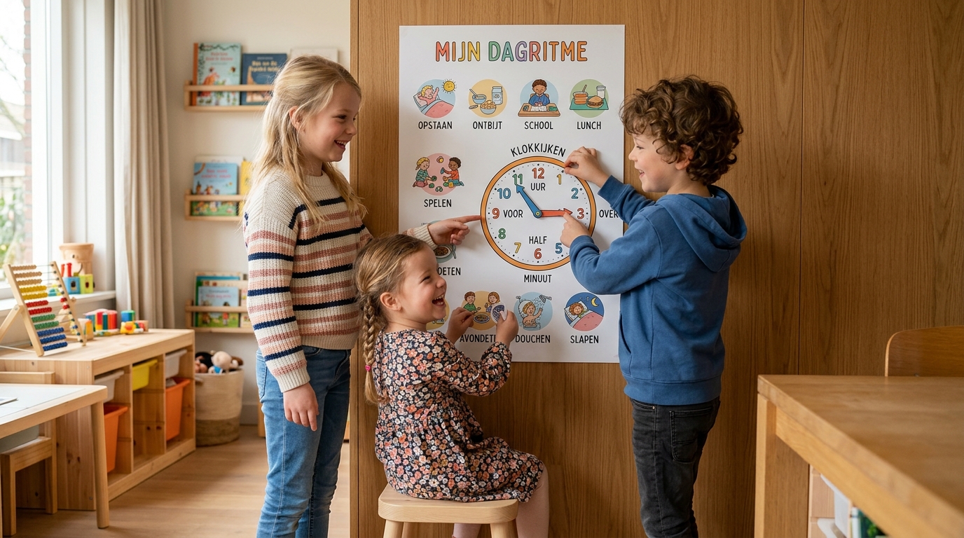 klok kijken activiteiten voor kinderen - educatief spelen Kind oefent met klok kijken thuis - DotasToys blog