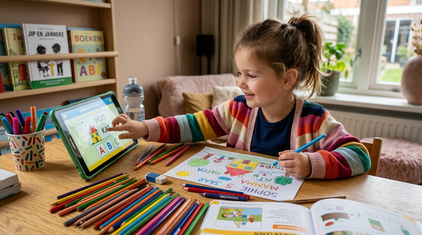 Kind oefent met educatieve apps kinderen 5 jaar thuis - DotasToys blog
