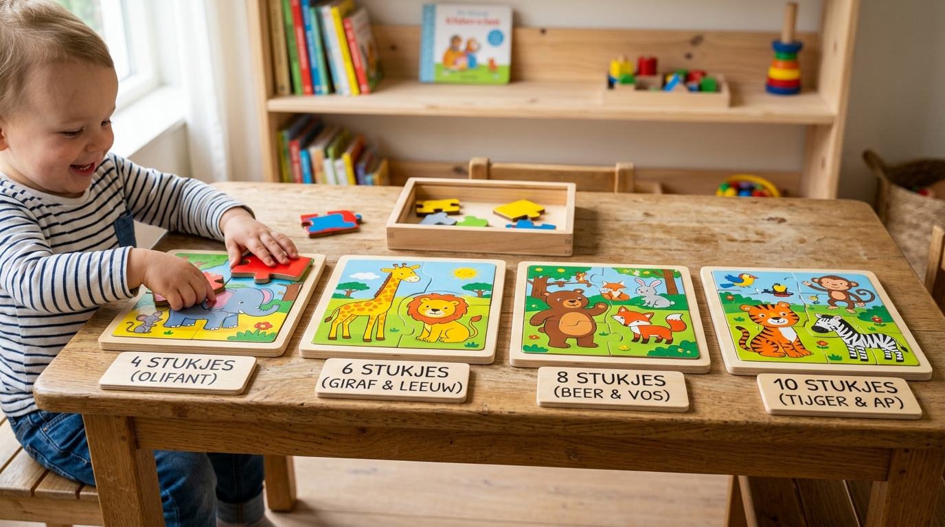 Kind oefent met puzzelen leren beginners 3 jaar thuis - DotasToys blog