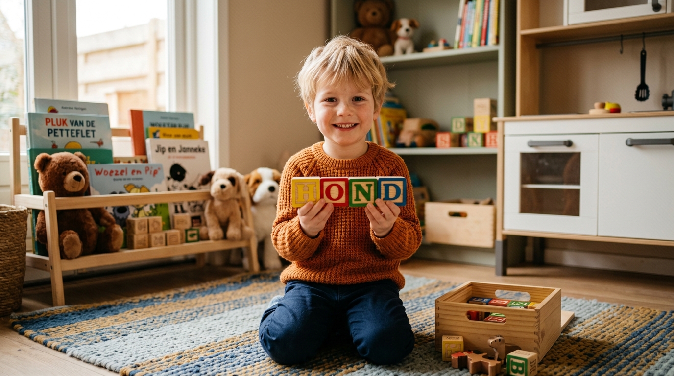 Kind oefent met lezen leren spelletjes 5 jaar thuis - DotasToys blog