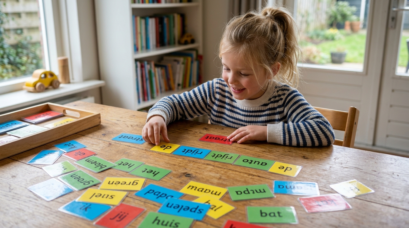 Kind oefent met zinnen maken spelletjes groep 2 thuis - DotasToys blog