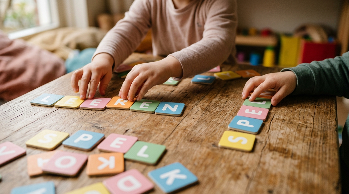 Kind oefent met woordspelling oefenen groep 4 vakantie thuis - DotasToys blog